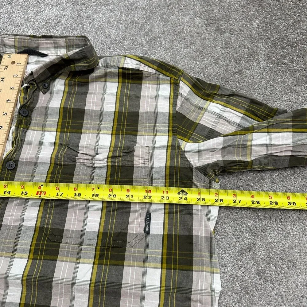 Columbia Shirt Men XXL Green Plaid Long Sleeve Button Down Cotton Casual Outdoor